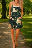 Women’s Dark Green Cat Print Casual Cotton Wide Leg Romper