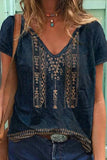 Tribal Print V-neck Short Sleeves Casual T-shirt