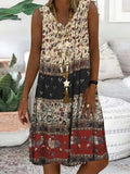 Ethnic Print Patchwork V-neck Sleeveless Midi Dress