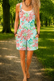 Women’s Mint Pink Tropical Floral Print Casual Cotton Wide Leg Romper