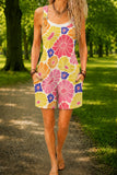 Women’s Pink Colorful Flower Print Casual Cotton Wide Leg Romper