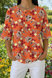 Womens Orange Floral Print Casual Shirt