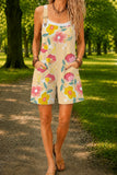Women’s Yellow Pink Floral Print Casual Cotton Wide Leg Romper