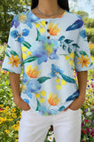 Womens Blue Tropical Floral Print Casual Shirt