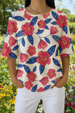 Womens White Red Floral Print Casual Shirt