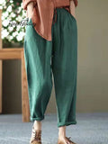 Casual Loose Solid Color Elastic Waist Pants
