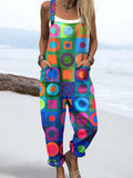 Wome'S Holiday Style Artistic Polka Dots Print Casual Cotton Wide Leg Jumpsuit