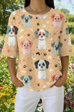 Womens Peach Cartoon Dog Print Casual Shirt