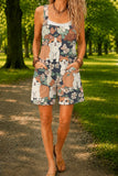 Women’s Gray Vintage Cat Floral Print Casual Cotton Wide Leg Romper