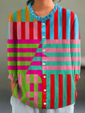 Women's Abstract Geometric Pattern Art Print Casual Cotton And Linen 3/4 Sleeve Shirt