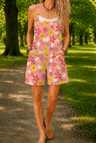 Women’s Pink Vintage Daisy Print Casual Cotton Wide Leg Romper