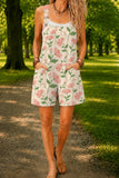 Women’s Beige Garden Floral Print Casual Cotton Wide Leg Romper