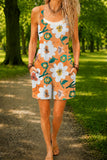 Women’s Orange Daisy Flower Print Casual Cotton Wide Leg Romper