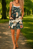 Women’s Dark Green Cat Floral Print Casual Cotton Wide Leg Romper