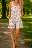 Women’s Soft Pink Floral Print Casual Cotton Wide Leg Romper