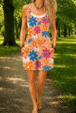 Women’s Orange Blue Floral Print Casual Cotton Wide Leg Romper