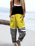 Wome'S Holiday Style Geometric Art Stripe Pattern Print Casual Cotton Wide Leg Jumpsuit