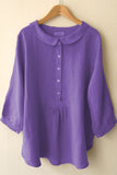 Solid Color Buttons Collared Long Sleeves Blouse