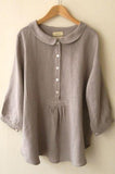 Solid Color Buttons Collared Long Sleeves Blouse