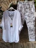 Camouflage Hollow out Buttons Long Sleeves Two Piece Suit